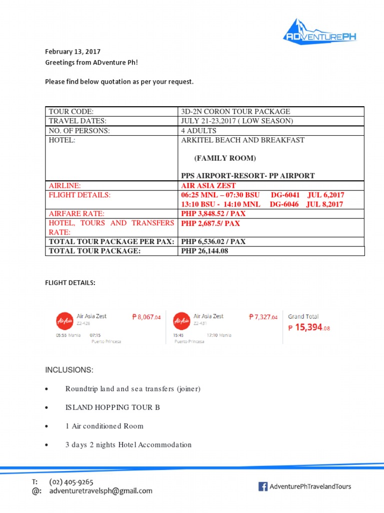 Coron 3D-2N Tour Package Quotation | PDF