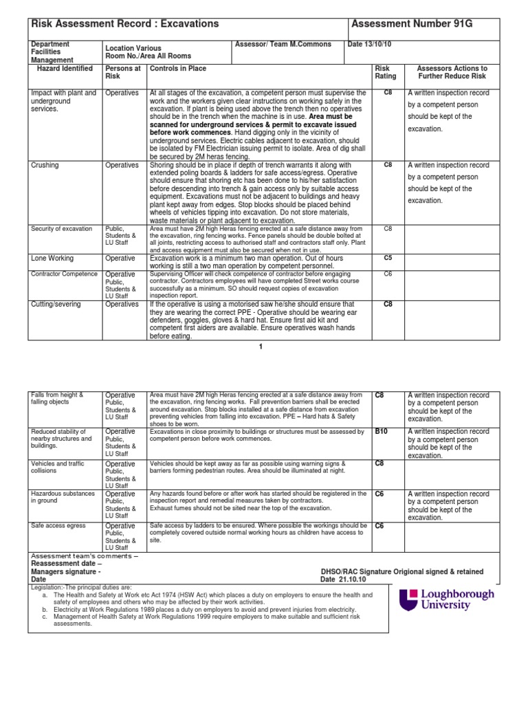 Excavation Risk Assessment Guidelines | PDF | Risk | Occupational ...