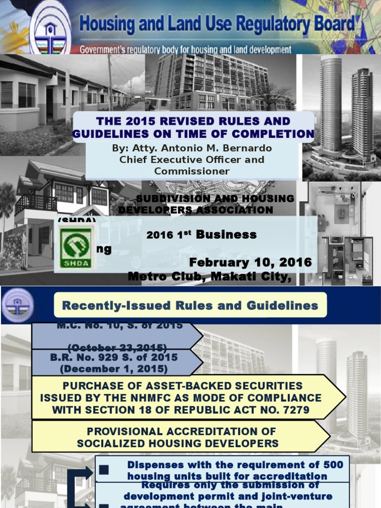Completion In Business of Time Lending Hlurb Act | | Truth