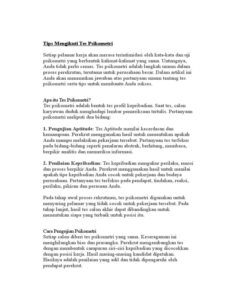 Tips Mengikuti Tes Psikometri Tips Mengikuti Tes Psikometri
