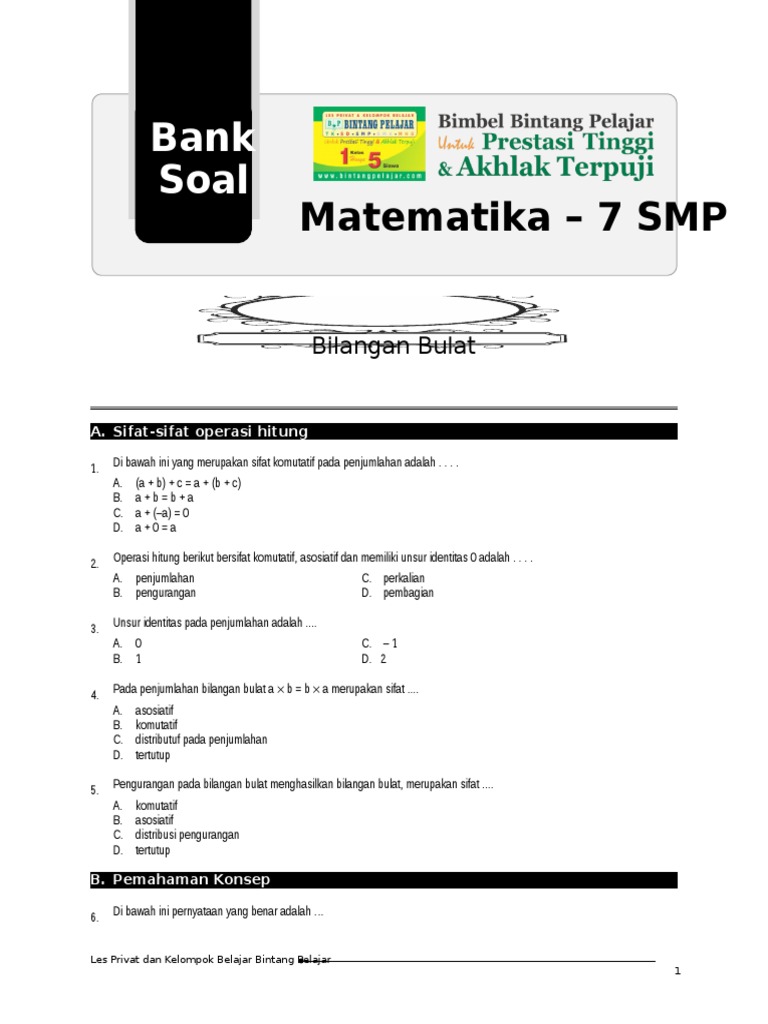 1 Bank Soal Cabang Matematika 7 Smp Bilangan Bulat