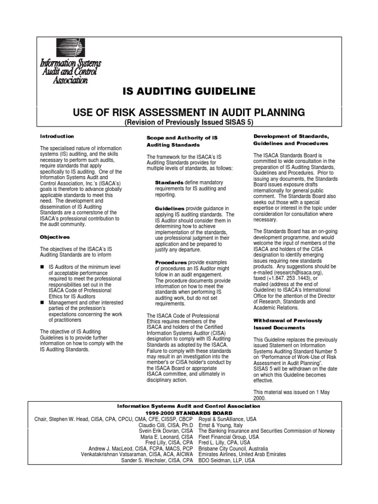 ISACA - Use of Risk Assessment in Audit Planning | PDF | Audit | Risk ...