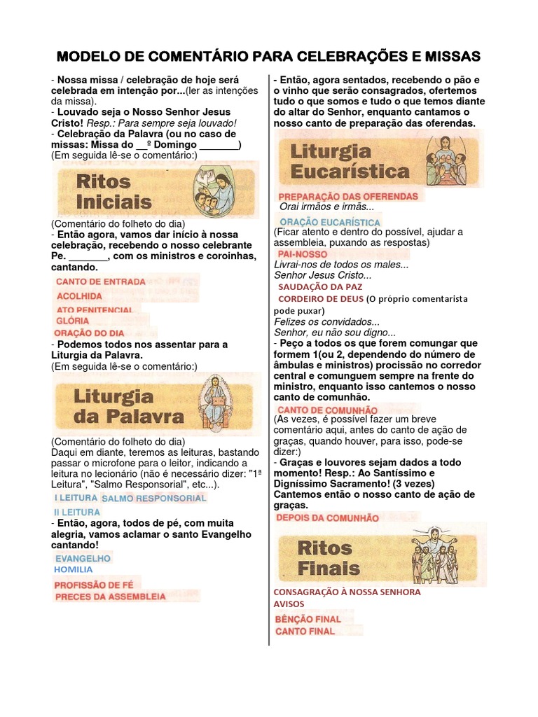 Modelo de Comentário para Celebrações e Missas PDF