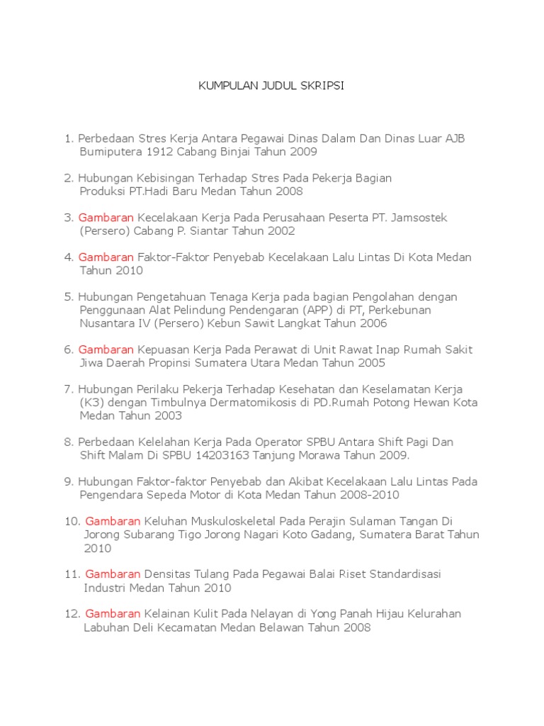 Kumpulan Judul Skripsi K3