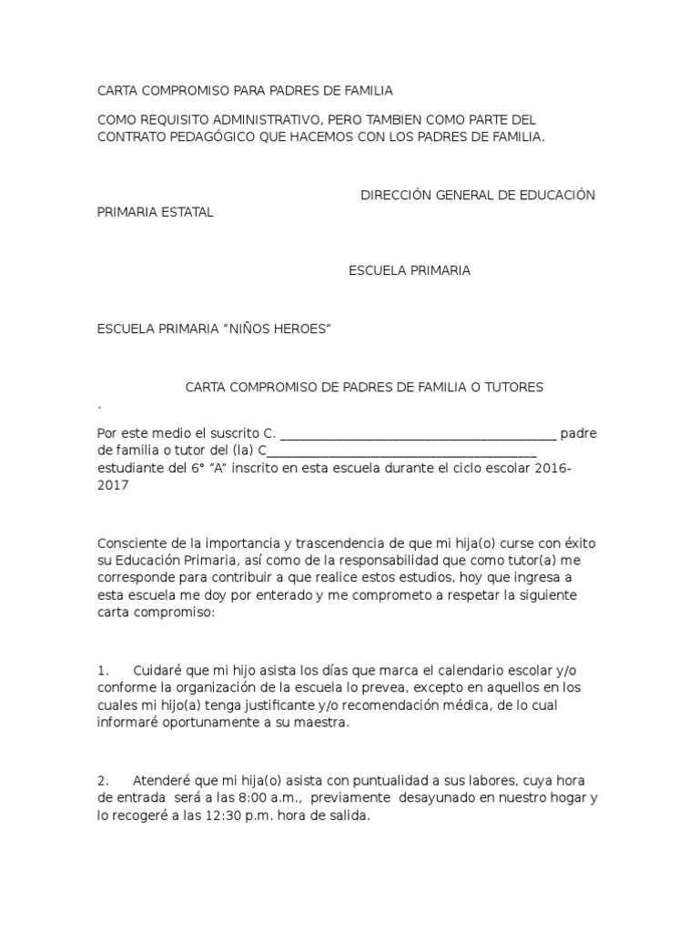 Carta Compromiso para Padres de Familia | PDF | Comportamiento | Adultos