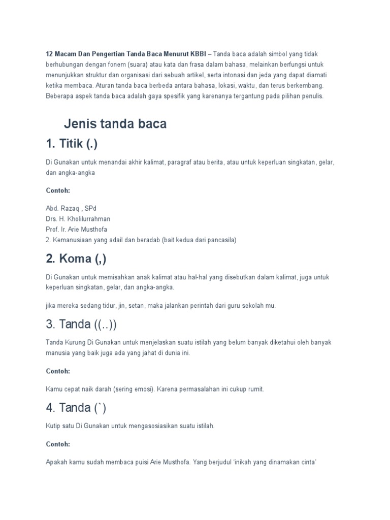 12 Macam Tanda Baca
