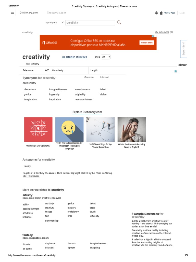 "Creativity Synonyms, Creativity Antonyms" Thesaurus Creativity