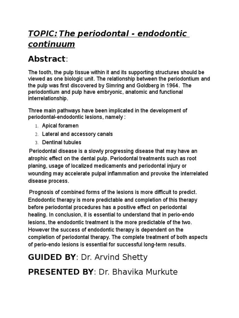 Abstract Topic The Periodontal Endodontic Continuum PDF