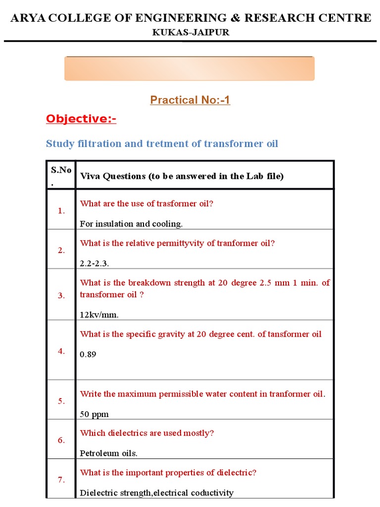 8EE7 HVE LAb Viva Question With Answer PDF Electrical Breakdown