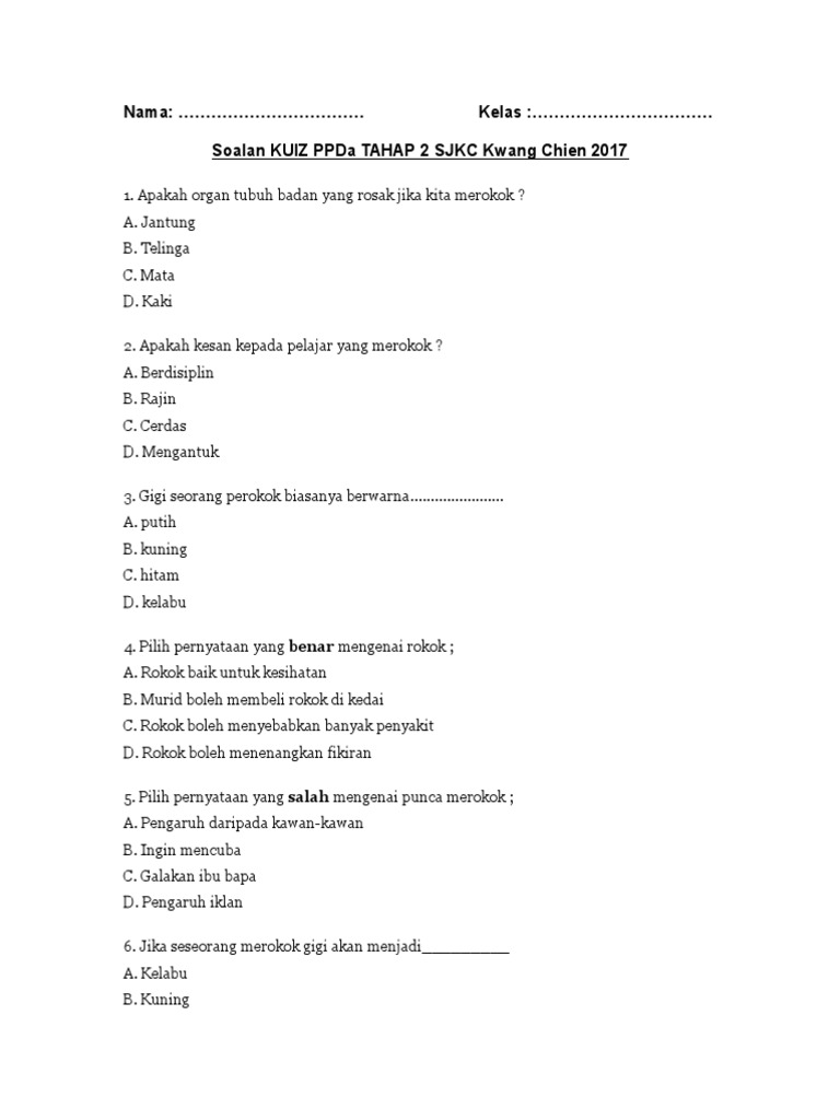 Kuiz Anti Dadah Tahap 2 Pdf