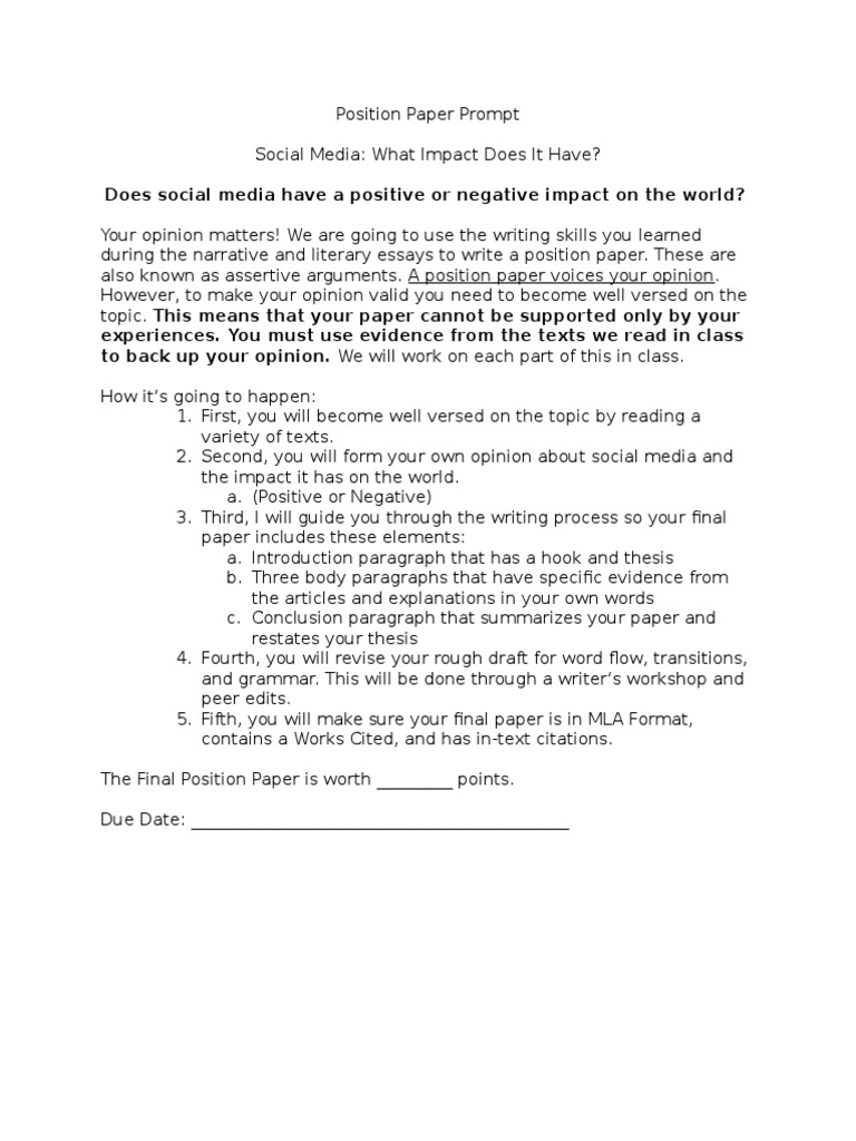 Social Media Impact Position Paper Guide | PDF