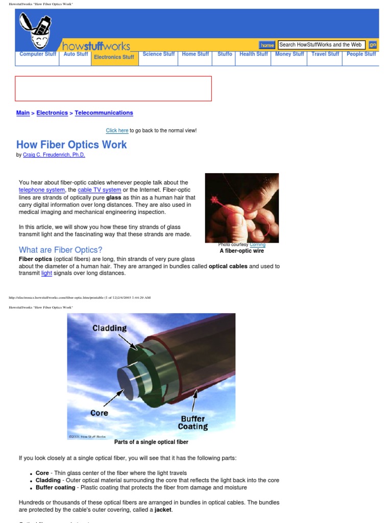 Fiber Optics Work - PDF | PDF | Optical Fiber | Refraction