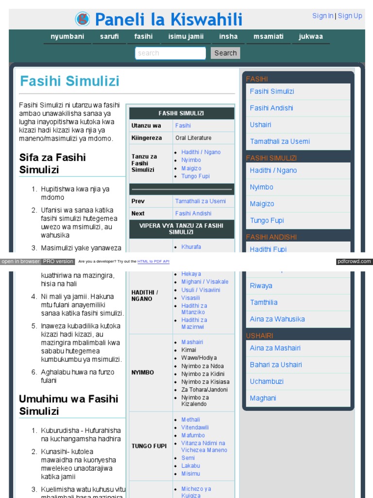 Kiswahili Gafkosoft Com Swa Fasihi Simulizi PDF | PDF