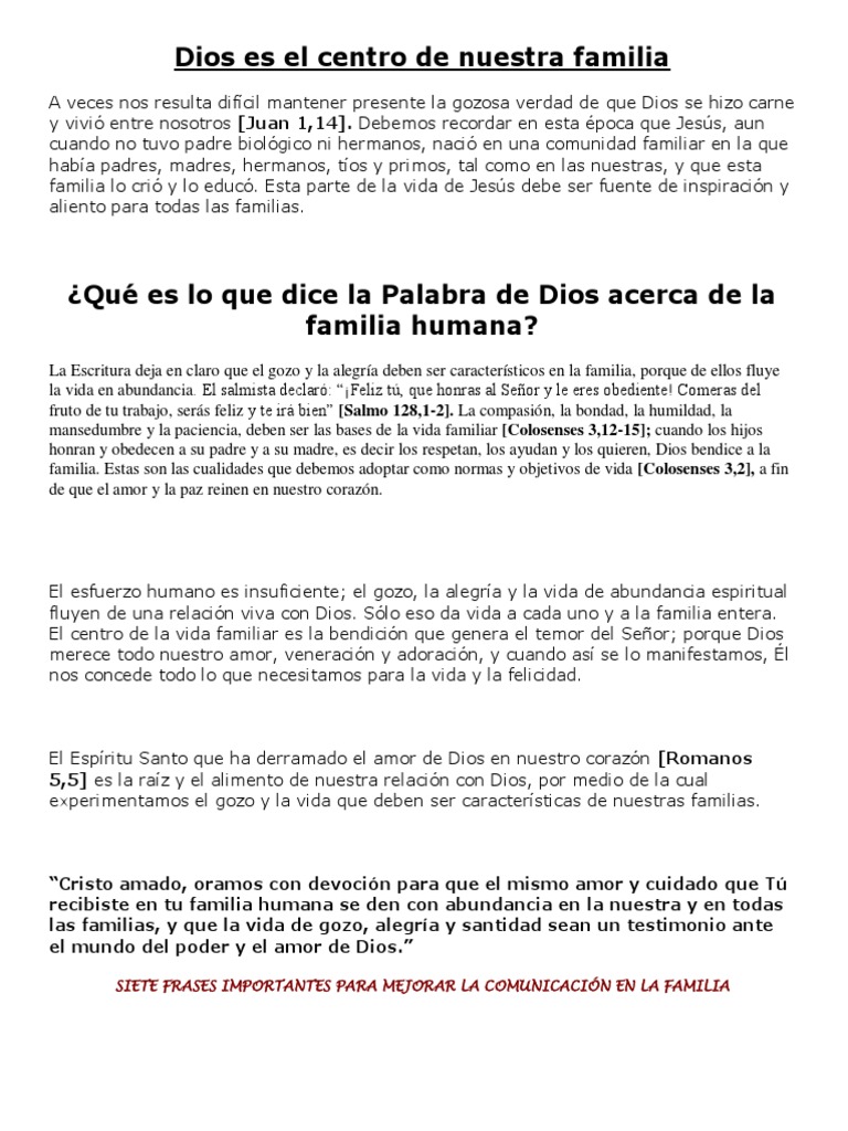 Dios en el Centro de la Vida Familiar | PDF | Amor | Dios