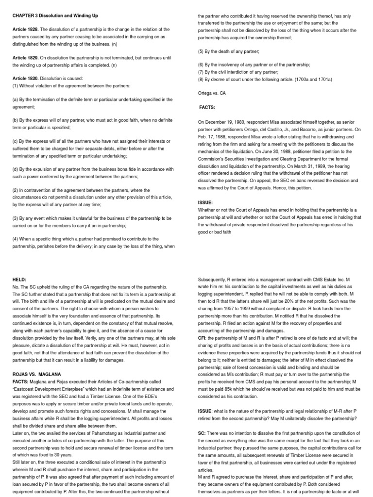 Chapter 3 Dissolution And Winding Up Download Free Pdf Partnership