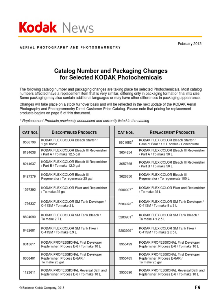 Kodak CAT and Product Code Crossover Numbers PDF