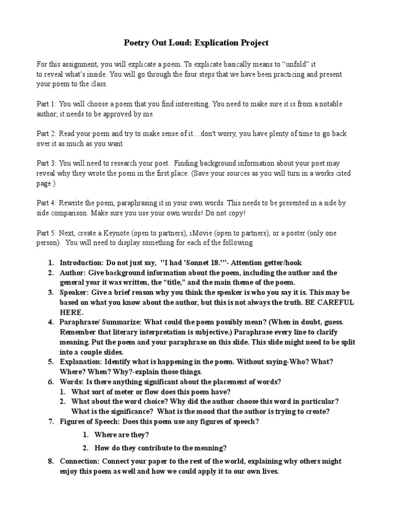Explication Project | PDF | Poetry