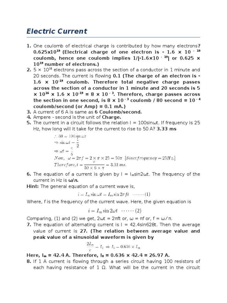 Electric Current Electric Current Electricity