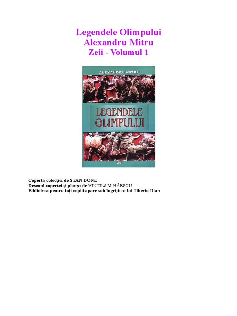 Rezumat Legendele Olimpului Legendele Olimpului Zeii PDF | PDF