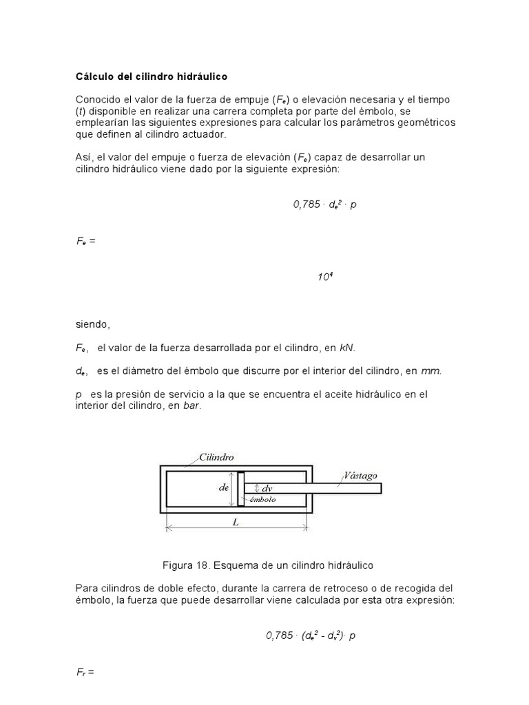 almacenamiento Tumba Admisión Cálculo Del Cilindro Hidráulico | PDF | Bomba | Pistón