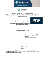 Resenha - TST Relata Acordo Entre Inter e São Paulo e Adia Julgamento de Oscar (Proced Especiais e Ações Cautelares)