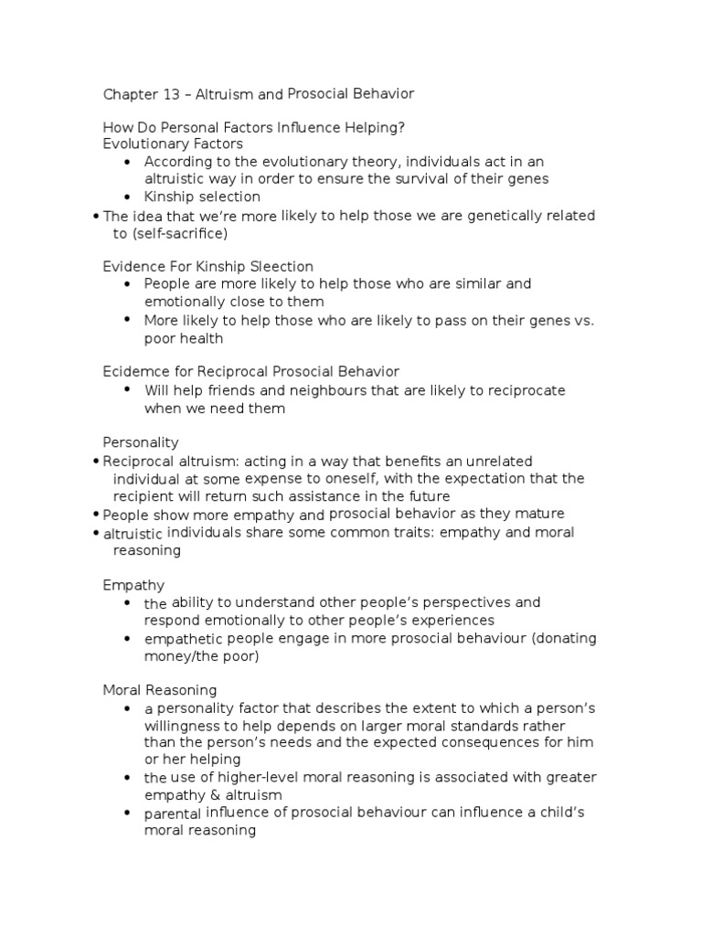 Chapter 13 Altruism And Prosocial Behavior 2 Pdf Empathy Altruism