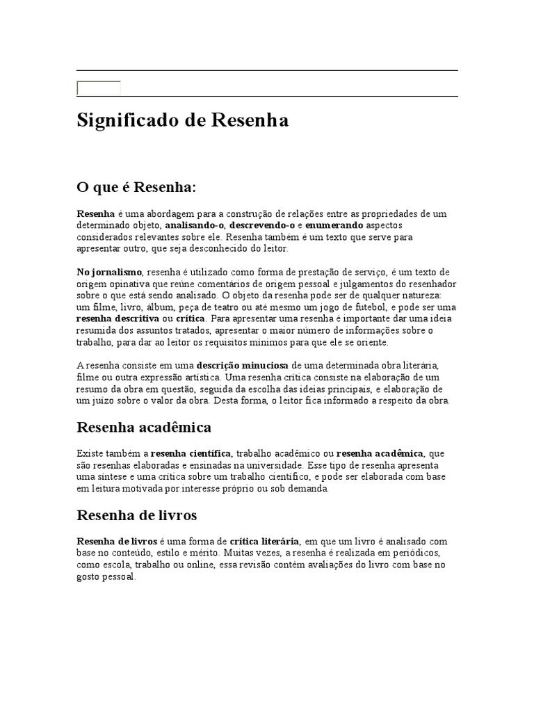 O que é uma resenha: definição, tipos e objetivos | PDF