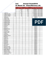 Result Sheet For Class Nursery (A)