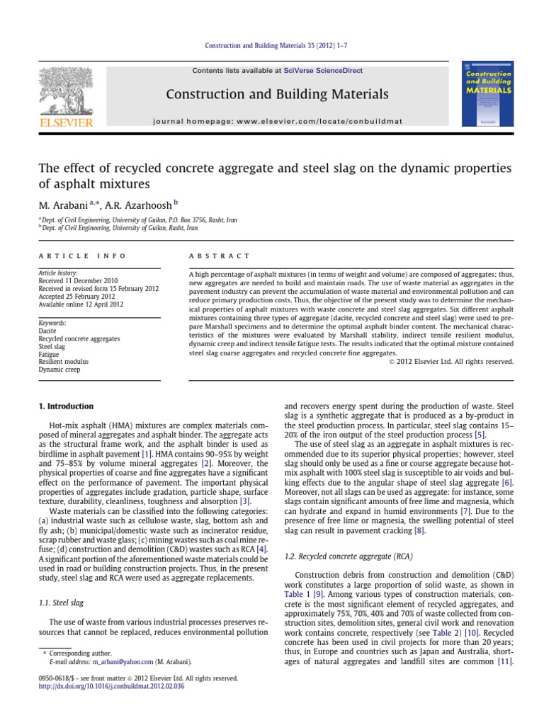 Recycled Concrete and Steel Slag in Asphalt | PDF | Construction ...
