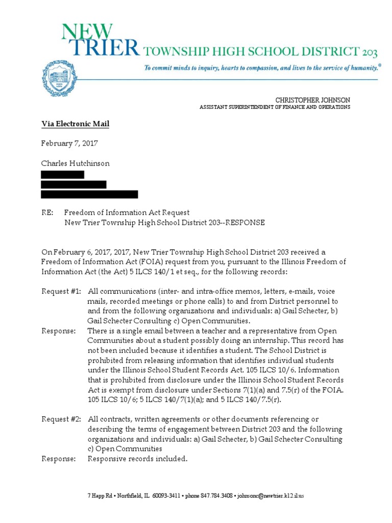 FOIA Response from New Trier District 203 | PDF | Freedom Of ...