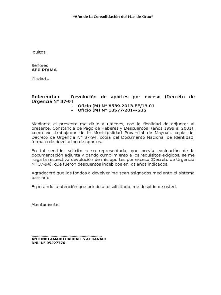 Carta De Solicitud De Reembolso Mide