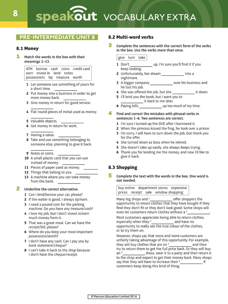 Speakout Vocabulary Extra Pre-Intermediate Unit 8 PDF | PDF