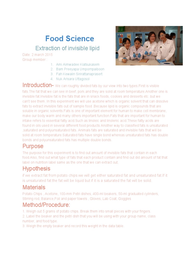 Extraction of Invisible Fats from Snacks | PDF | Fat | Saturated Fat