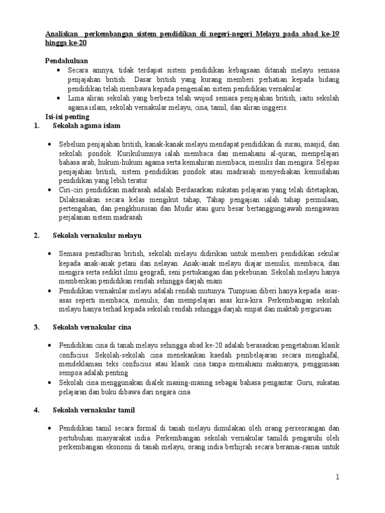Analiskan Perkembangan Sistem Pendidikan Di Negeri Pdf