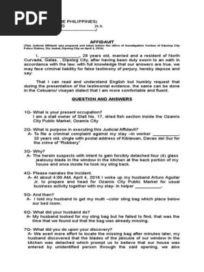 Sample Affidavit on Robbery