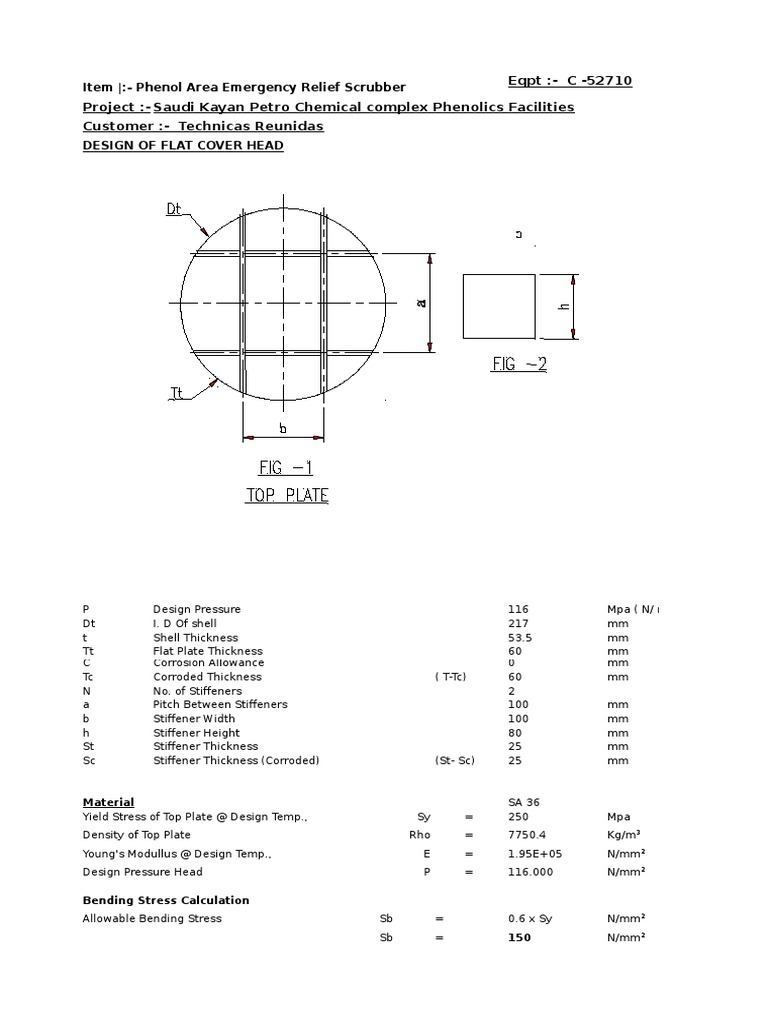 Unstayed Flat Head Design Analysis | PDF | Bending | Physics