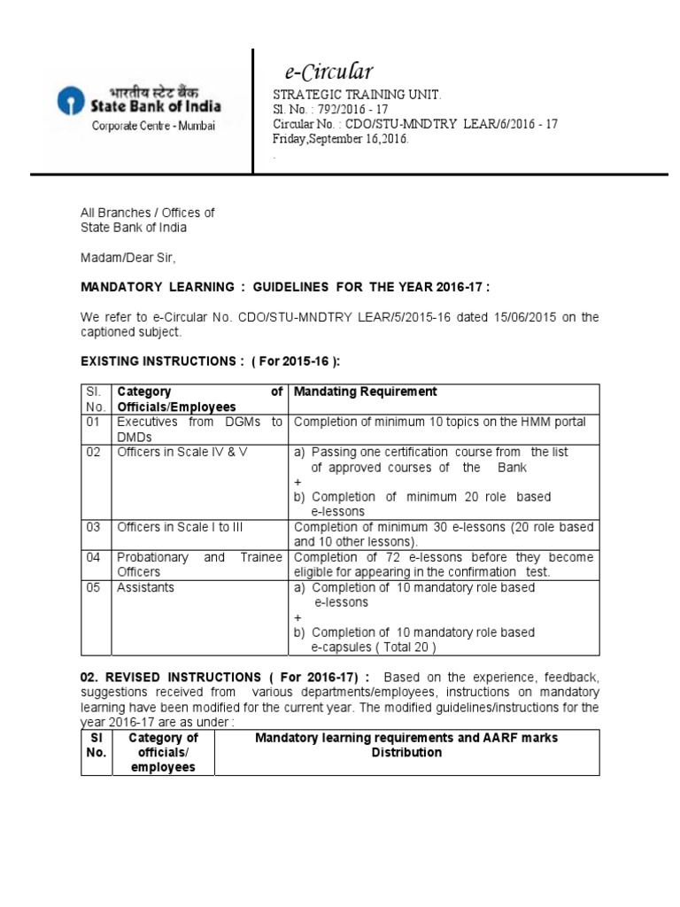 Mandatory ELearning CIRCULAR+FOR+2016-17 | PDF | Securities (Finance ...