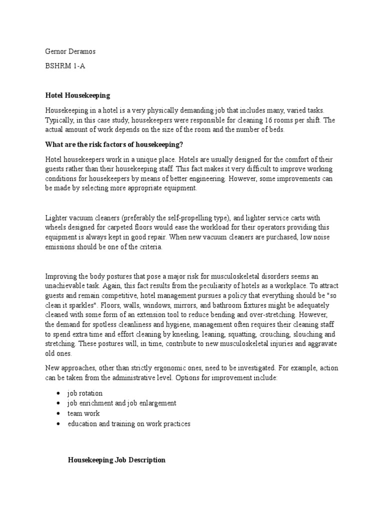 Hotel Housekeeping Pdf Housekeeping Business