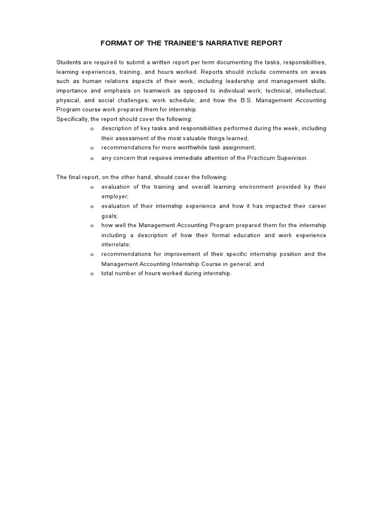 Trainee Narrative Report Guidelines | PDF