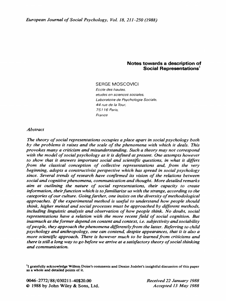 Moscovici's Social Representations Theory | PDF | Psychology | Thought