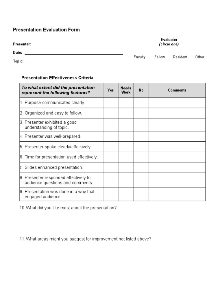 Presentation Evaluation Criteria Form | PDF