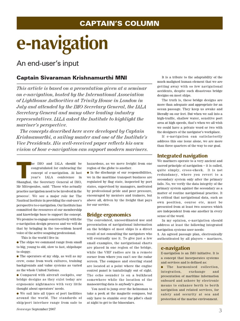 E-Navigation: Enhancing Maritime Safety | PDF | Navigator | Ships