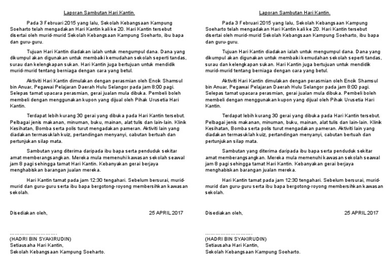 Laporan Sambutan Hari Kantin