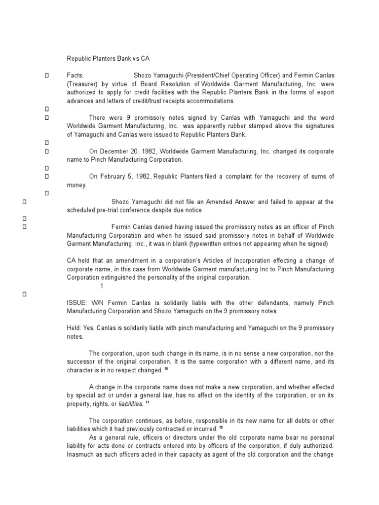 Republic Planters Bank Vs CA PDF Law Of Agency Corporations