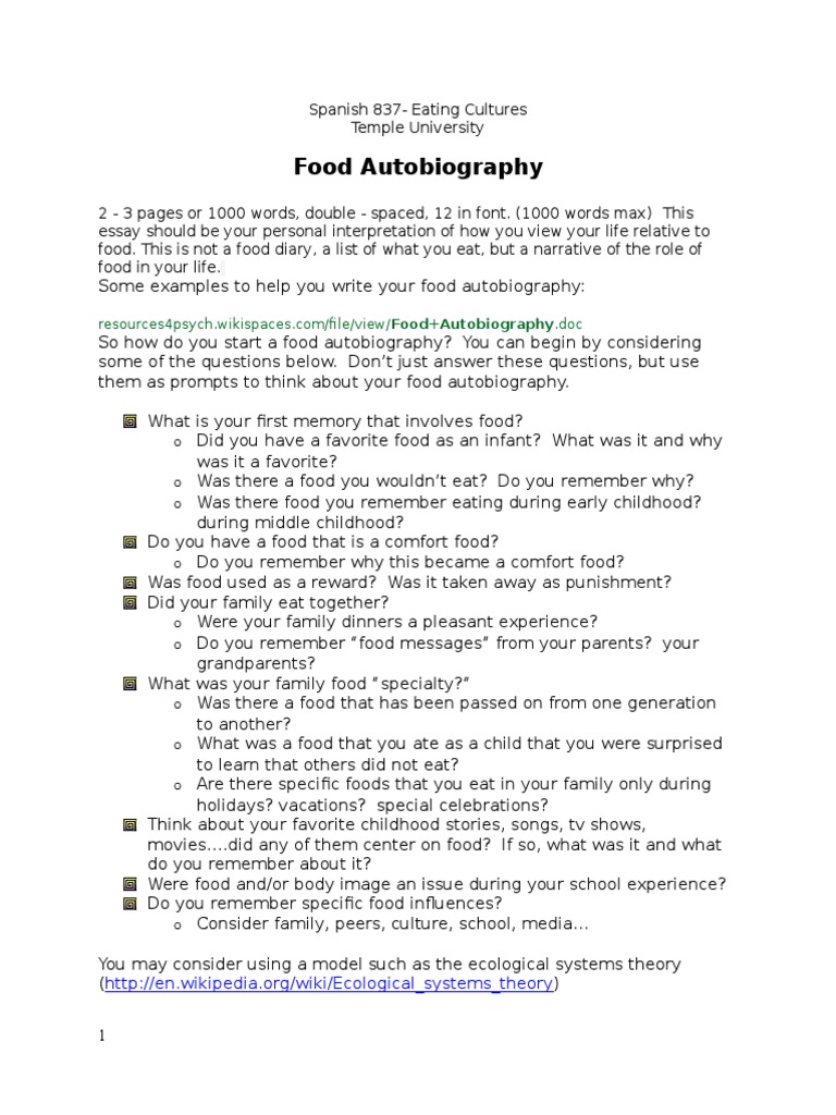 Food Autobiography | PDF | Lamb And Mutton | Western Cuisine