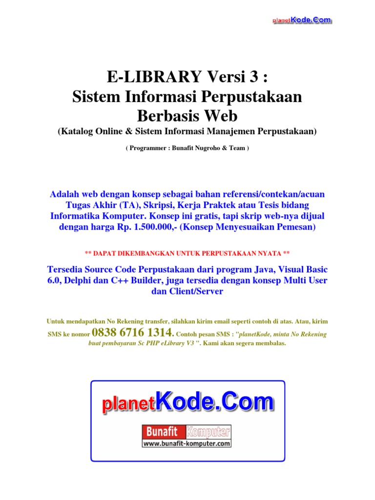 Analisis Sistem Informasi Perpustakaan Berbasis Web Elibrary V3 Untuk Contoh Tugas Akhir Ta Skripsi Dan Tesis Bidang Informatika Komputer