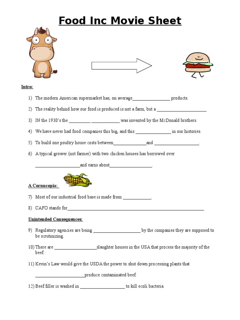 Food Inc Movie Sheet-2 | PDF