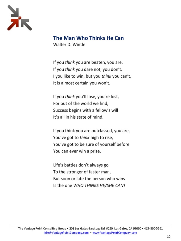 The Man Who Thinks He Can Poem Worksheet | Poems | American Poetry