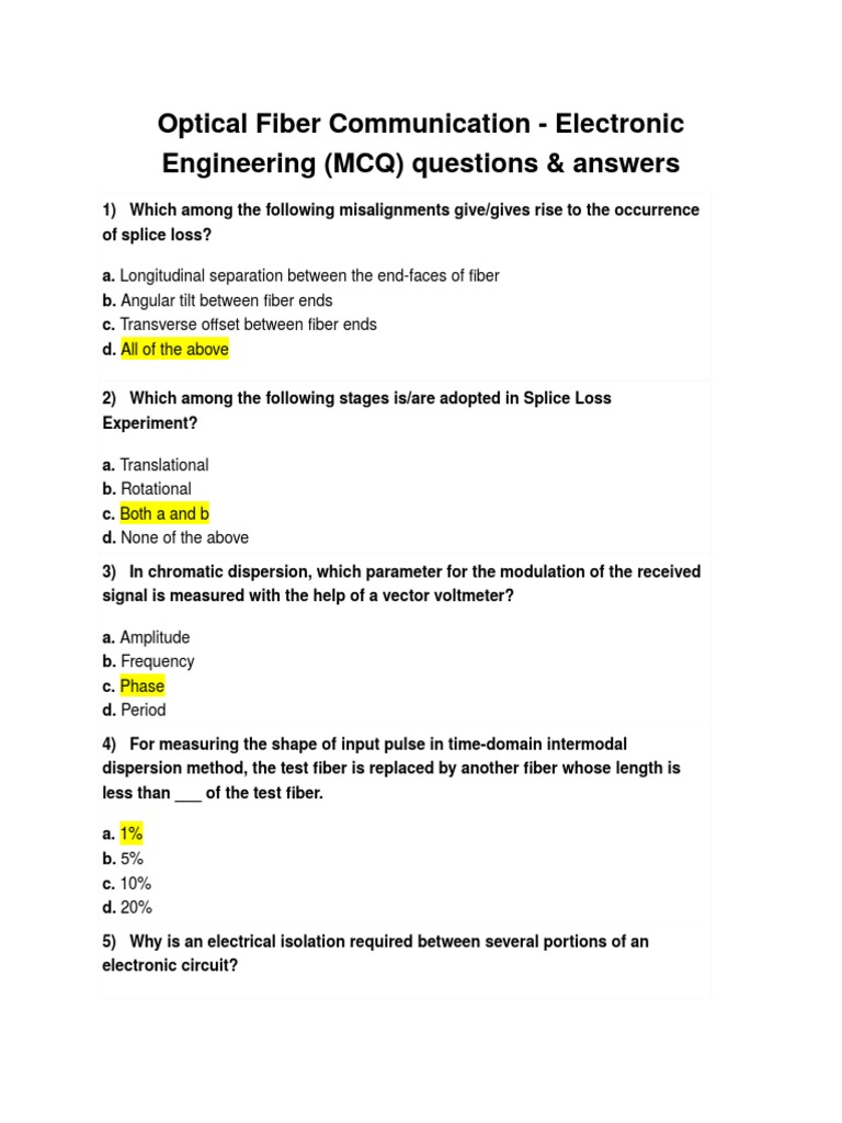 Optical Fiber CommunicationMCQ PDF Optical Fiber Laser