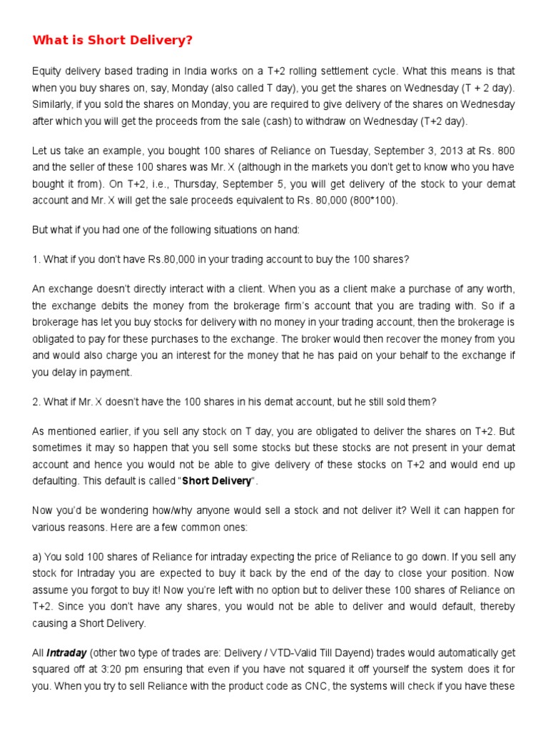 Short Delivery PDF Short (Finance) Stocks